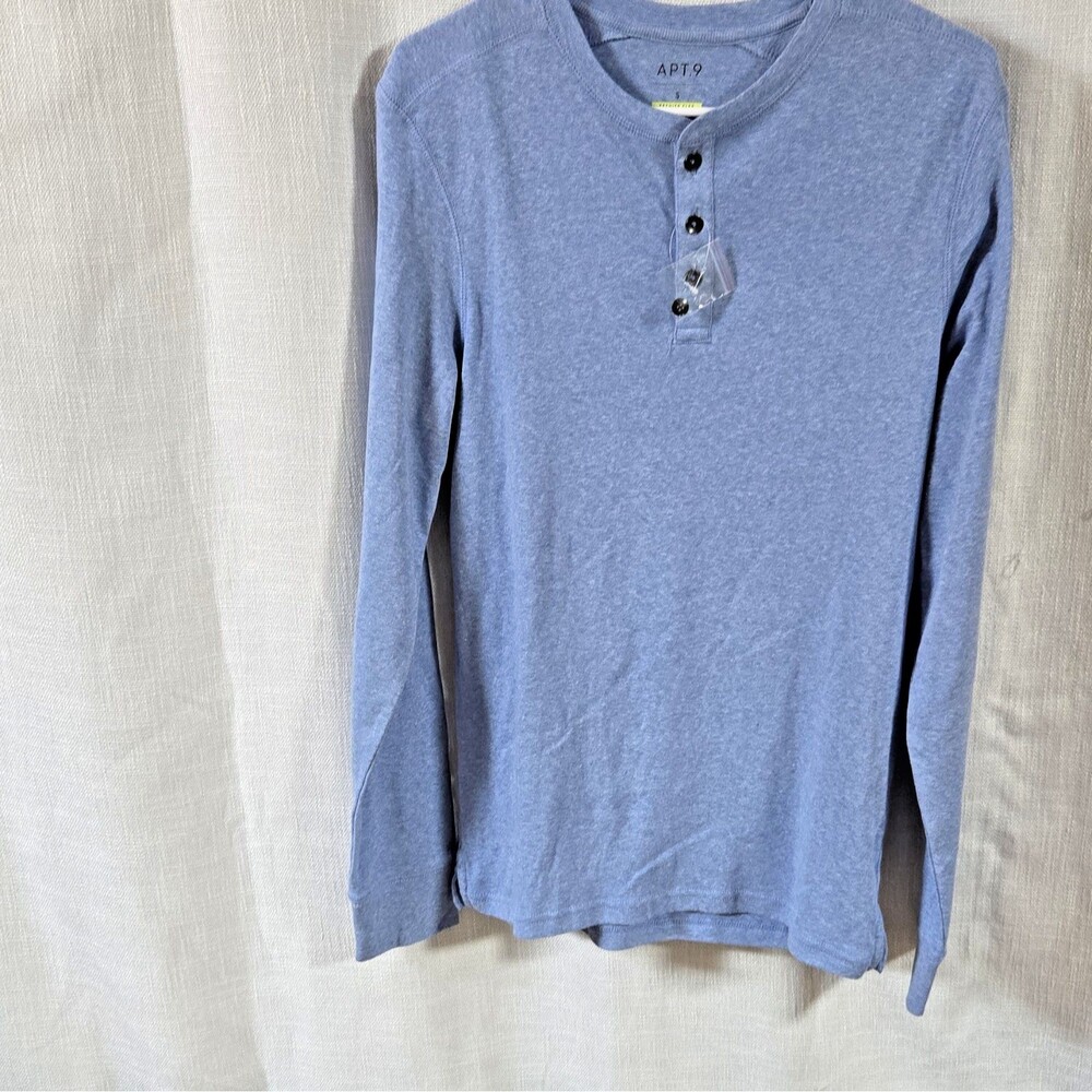Apt. 9 Premier Flex Men's Blue Solid Long Sleeve Henley T-Shirt S Regular